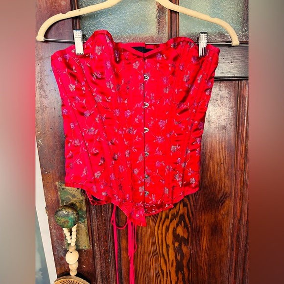 Custom HIGH QUALITY from London satin cotton with herring bone RED corset OSFM - Picture 3 of 17